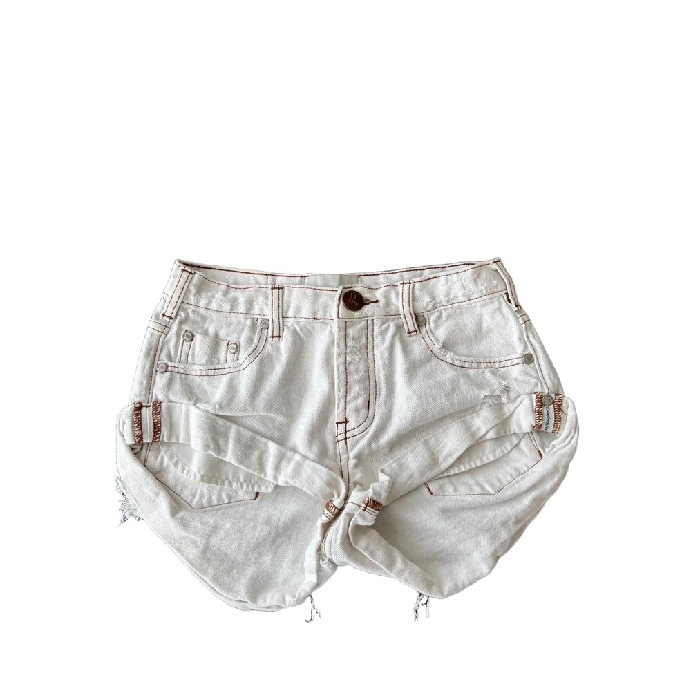 One Teaspoon Shorts Womens Size 22 To 32 White Denim Bandits Distressed Cuffed